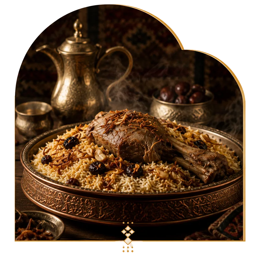 مندي لحم ودلة قهوة